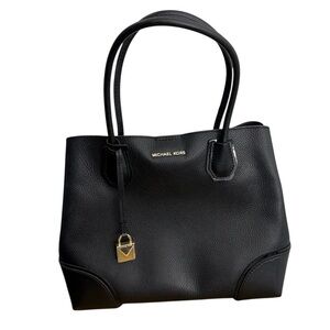 Michael Kors Mercer Gallery Medium Faux Pebble Leather Center Zip Tote Bag Black